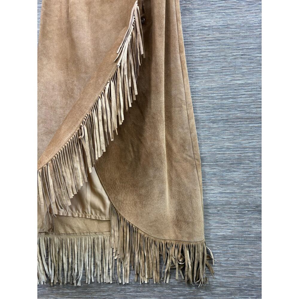 Liz Roberts Robert Elliot Skirt Womens 8 Beige Suede Fringe Wrap Long Boho - Picture 4 of 6